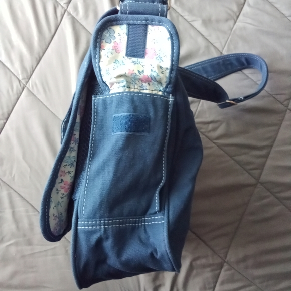 Women's Blue Satchel Crossbody Utility Bag with Blue & Pink Floral Design Lining - Picture 9 of 13